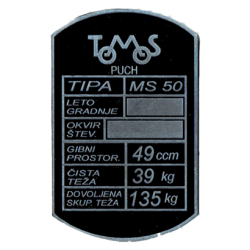 Tablica ID Tomos Puch MS 50